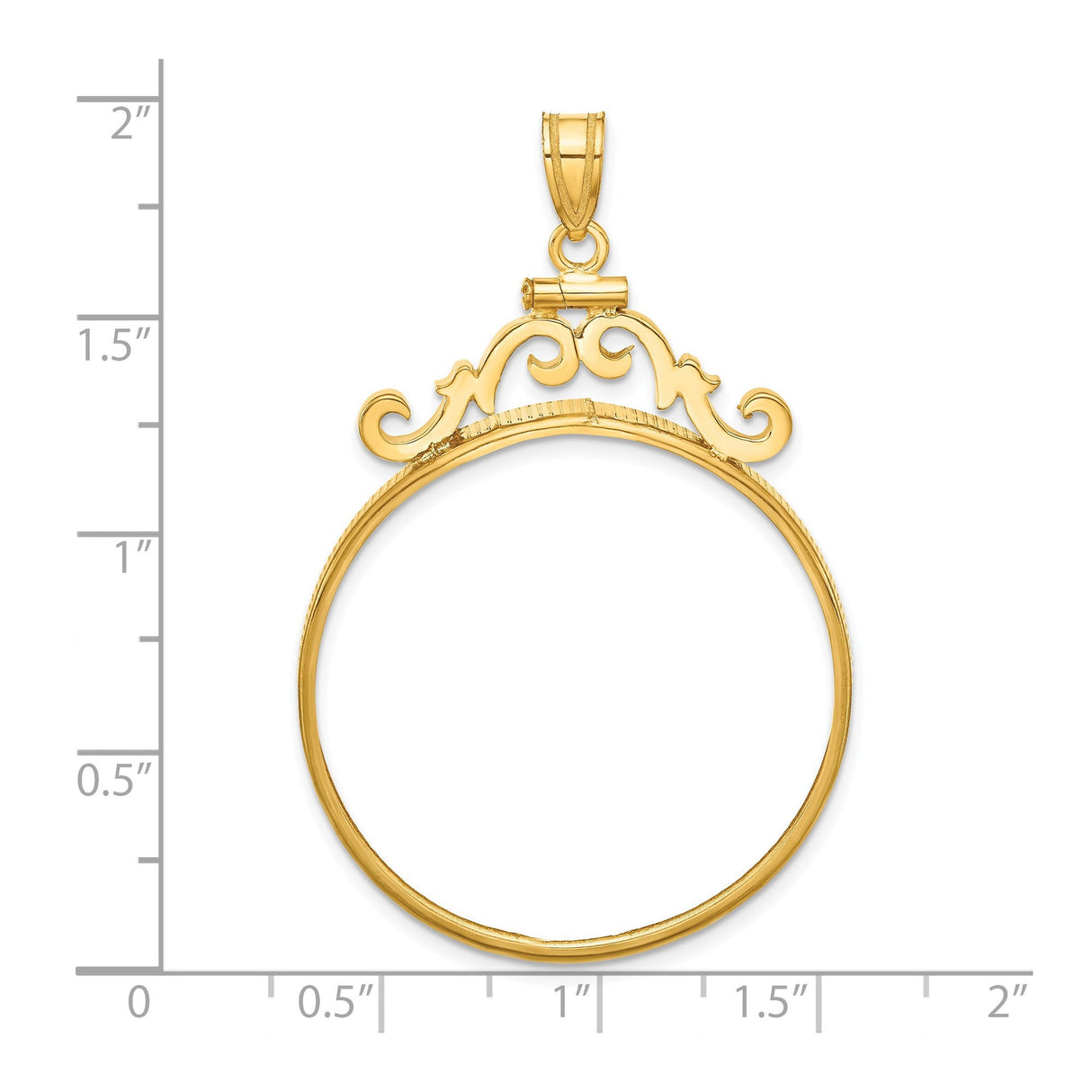 32 mm 14k Yellow Gold coin bezel for 32 mm Coin — size reference (ruler)