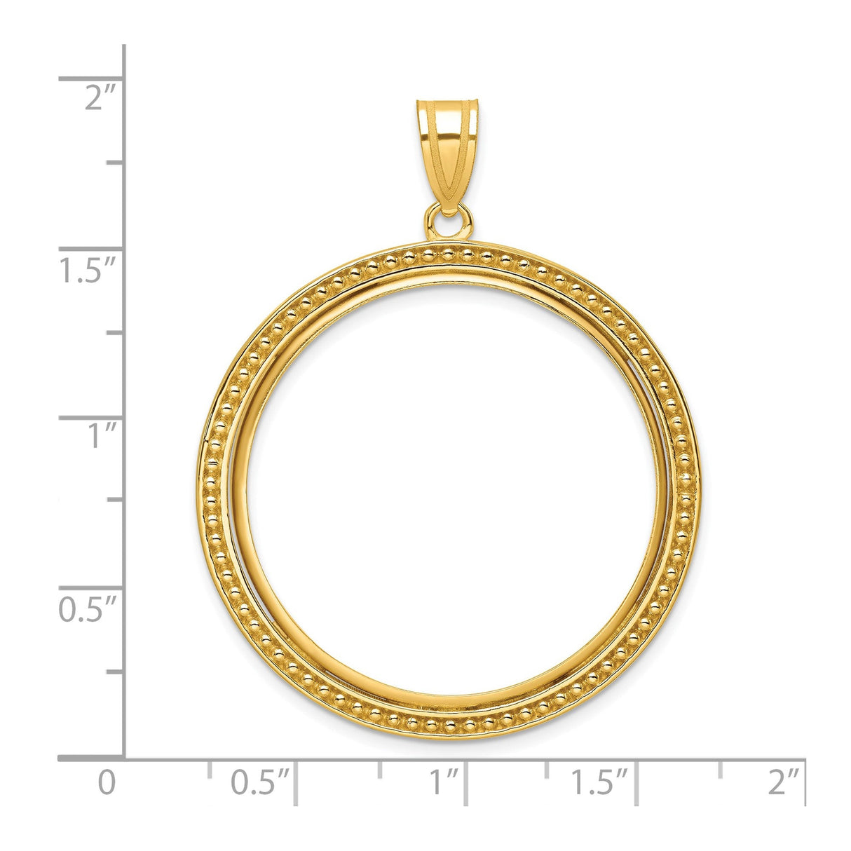 33 mm 14k Yellow Gold coin bezel for 32.7 mm Coin — size reference (ruler)