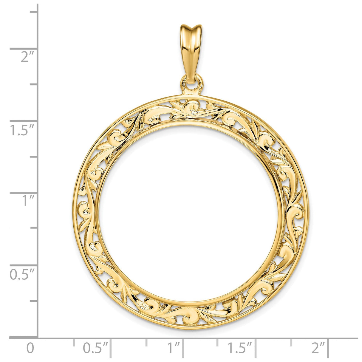 33 mm 14k Yellow Gold coin bezel for 32.7 mm Coin — size reference (ruler)