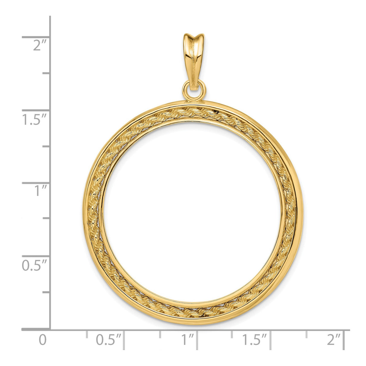33 mm 14k Yellow Gold coin bezel for 32.7 mm Coin — size reference (ruler)