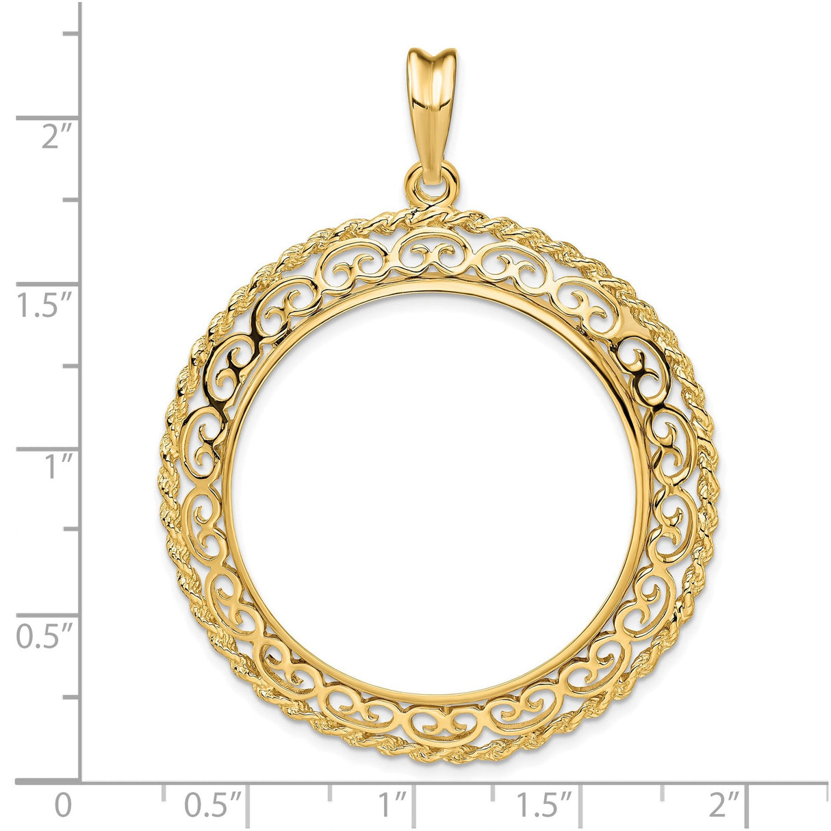 33 mm 14k Yellow Gold coin bezel for 32.7 mm Coin — size reference (ruler)