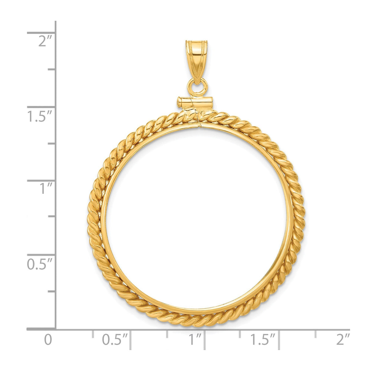 33 mm 14k Yellow Gold coin bezel for 32.7 mm Coin — size reference (ruler)