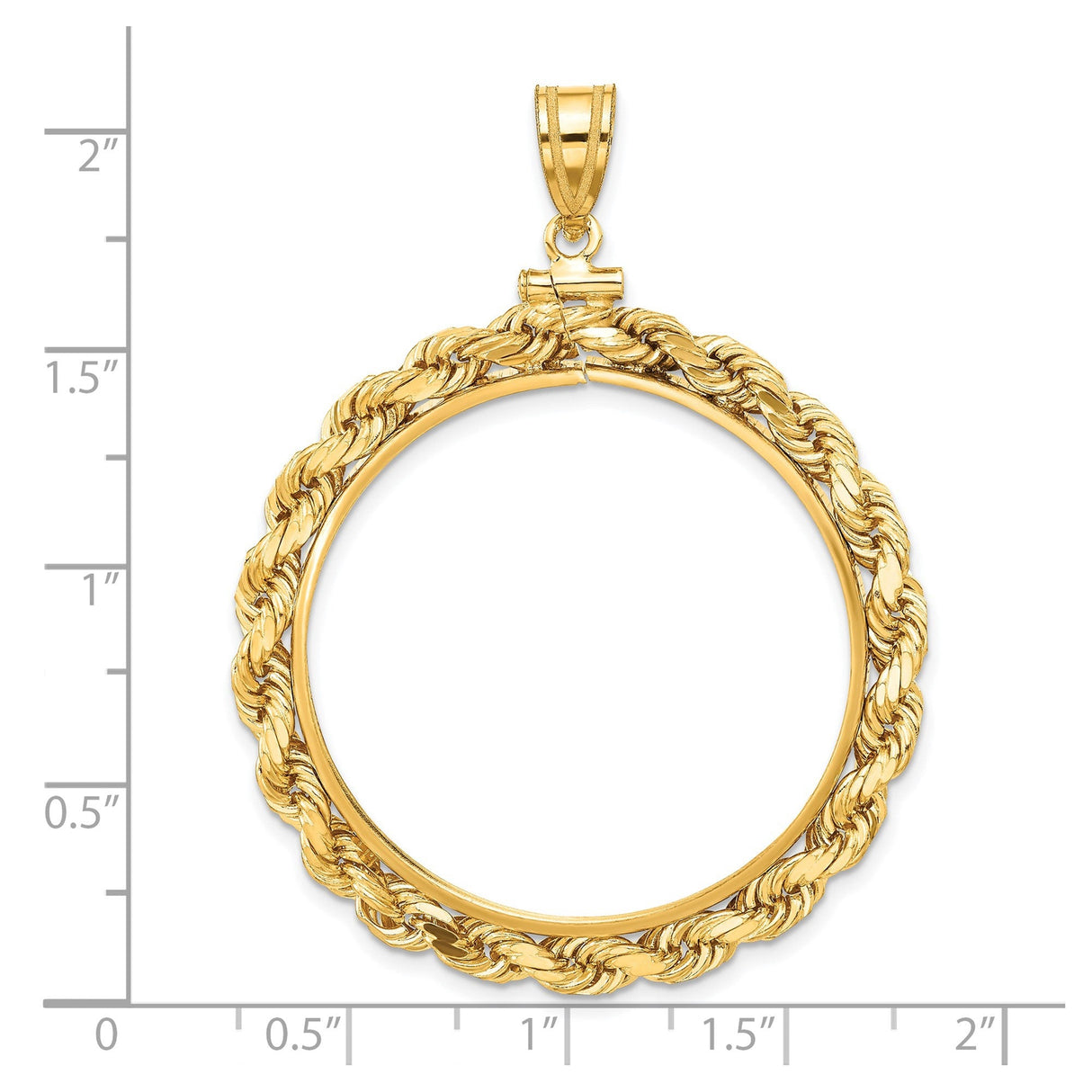 33 mm 14k Yellow Gold coin bezel for 32.7 mm Coin — size reference (ruler)