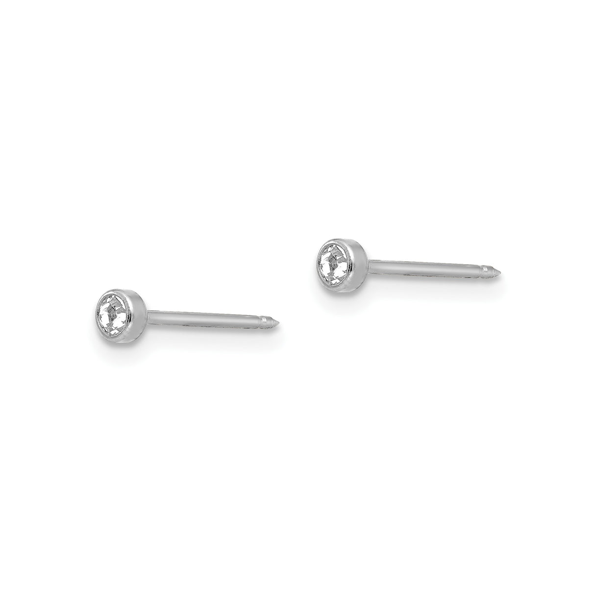 14k White Gold Diamond Stud Earring, Bezel Set Round Cut, Minimalist Modern Style for Women