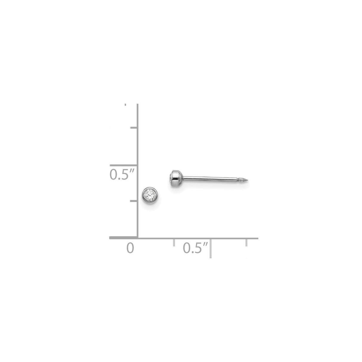 14k White Gold Diamond Stud Earring, Bezel Set Round Cut, Minimalist Modern Style for Women