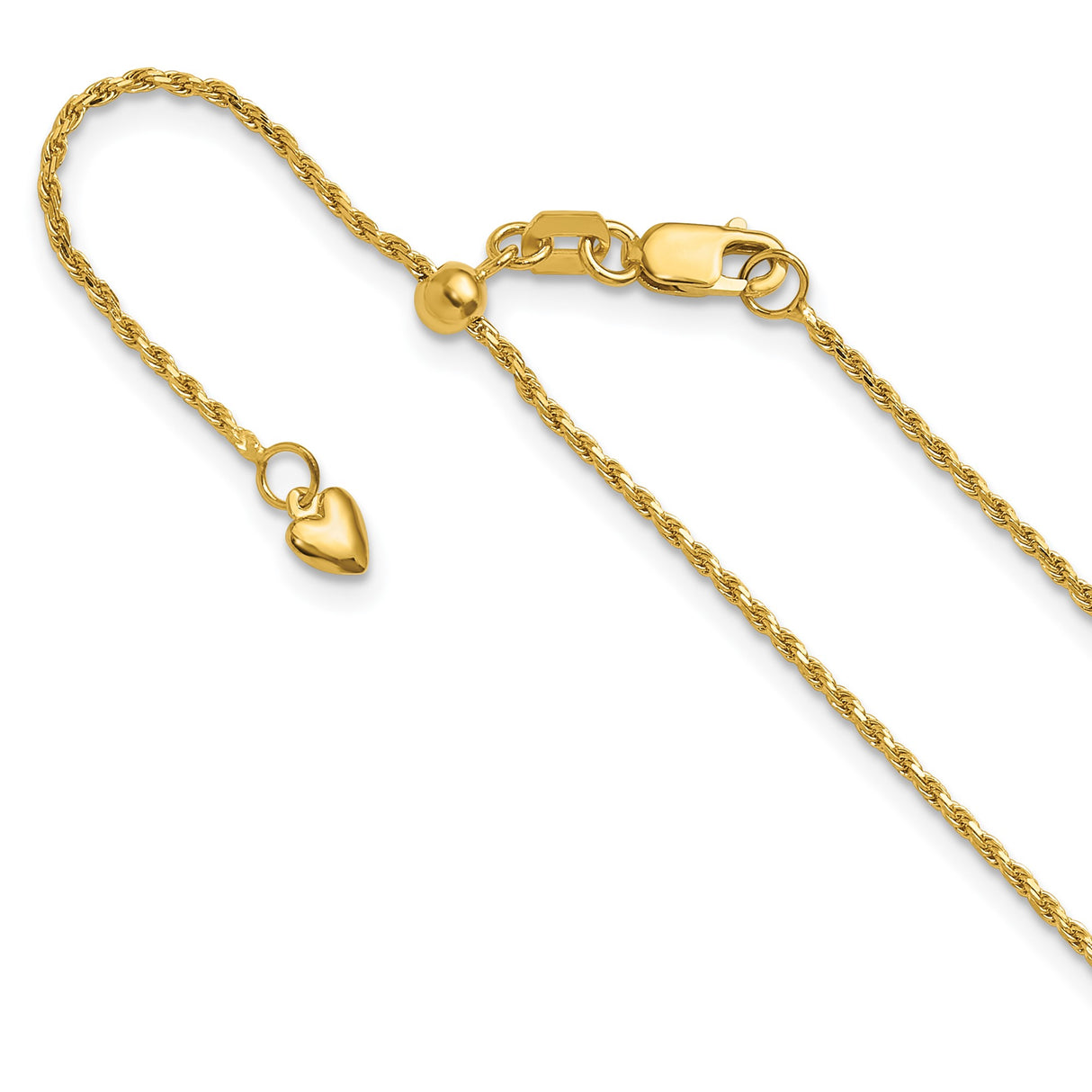 14K Yellow Gold 1.2 mm Rope Chain Necklace, Polished detail view