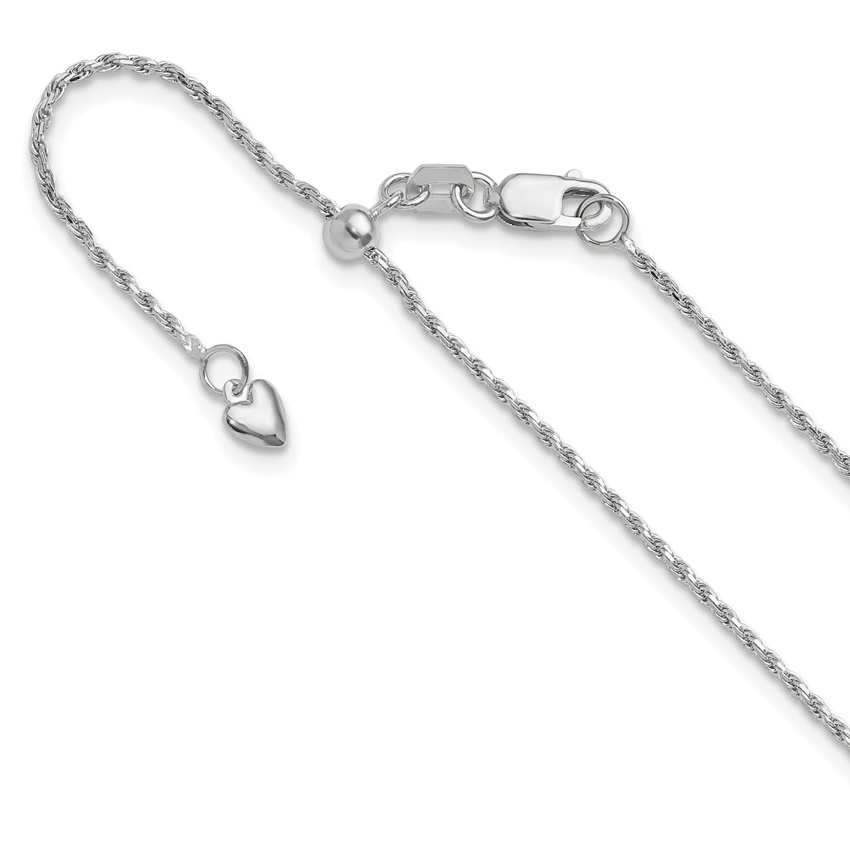14K White Gold 1.2 mm Rope Chain Necklace, Polished detail view