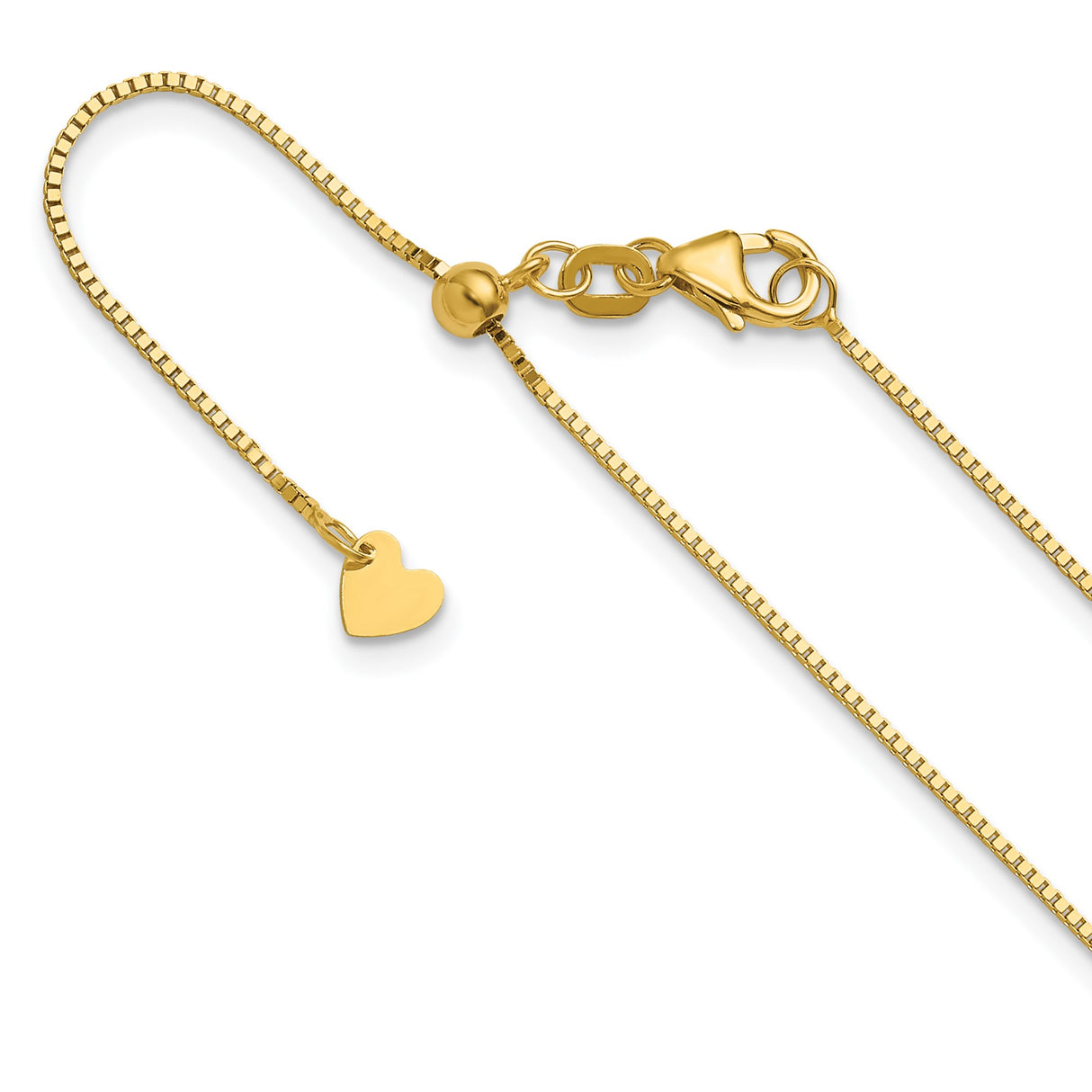 14K Yellow Gold 0.8 mm Box Chain Necklace, Polished detail view
