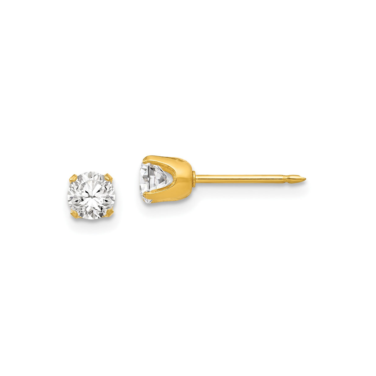 Stainless Steel Stud Earrings with Clear Round Cubic Zirconia, Minimalist Solitaire Design