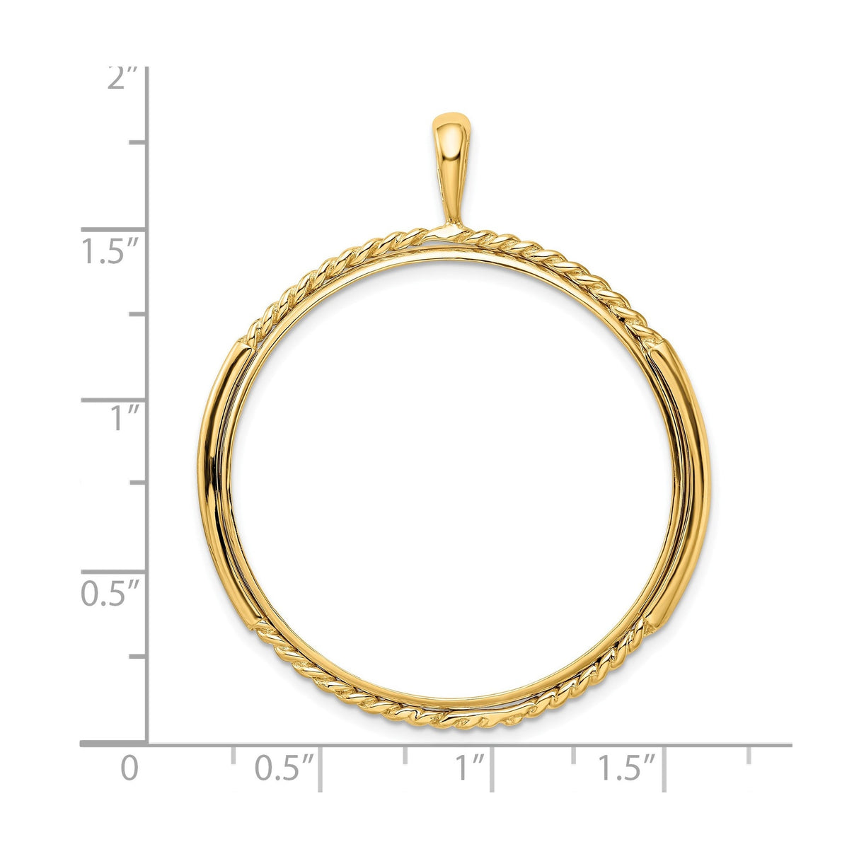 34 mm 14k Yellow Gold coin bezel for 34.2 mm Coin — size reference (ruler)