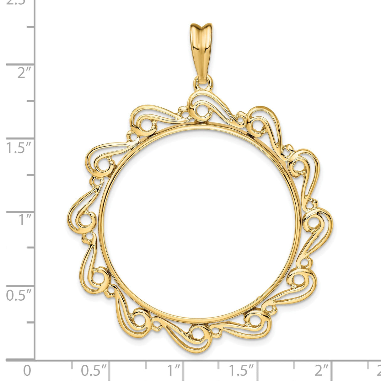 34 mm 14k Yellow Gold coin bezel for 34.2 mm Coin — size reference (ruler)