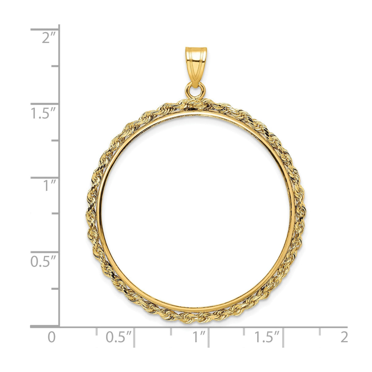 34 mm 14k Yellow Gold coin bezel for 34.2 mm Coin — size reference (ruler)