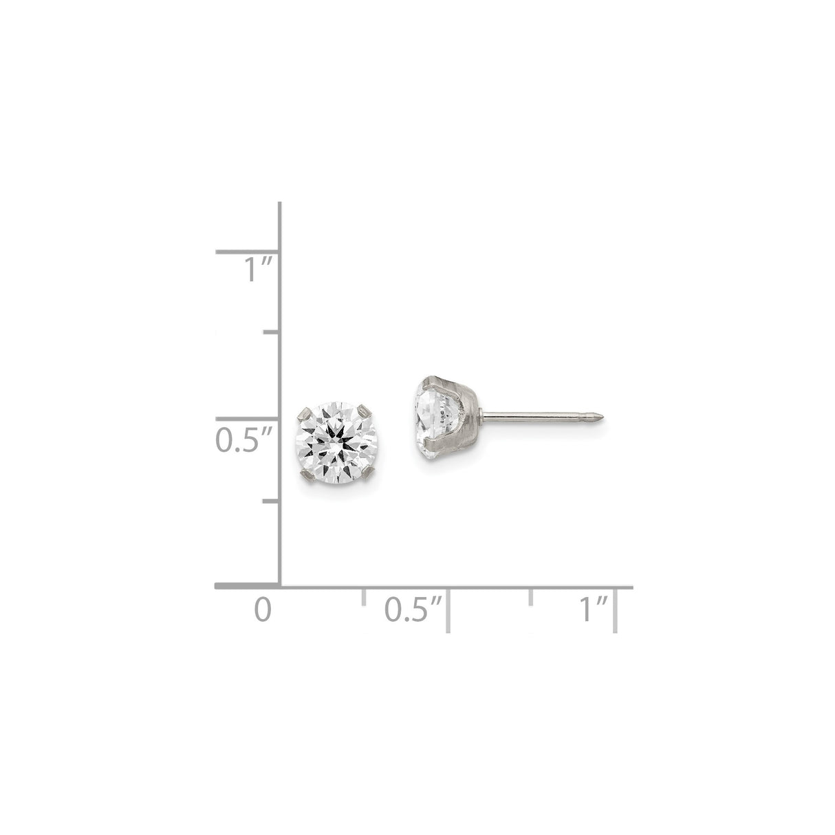 Stainless Steel Stud Earrings with 7mm Cubic Zirconia, Four Prong Setting, Unisex Minimalist Style
