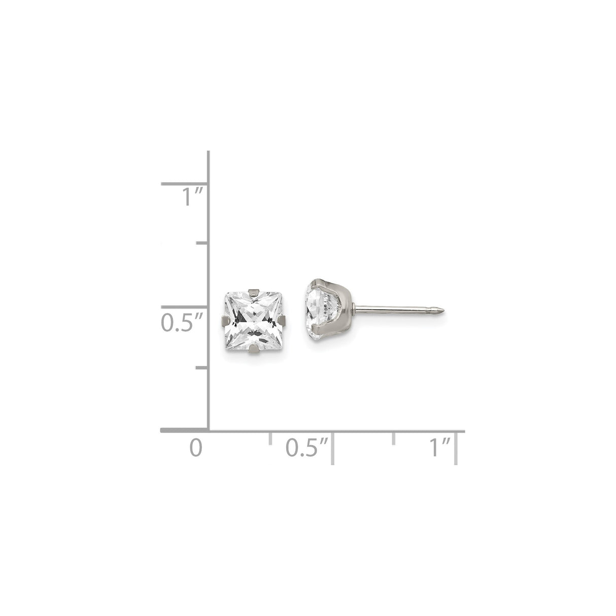 Stainless Steel Stud Earrings with Cubic Zirconia, Square Cut, Four-Prong Setting, Unisex Design