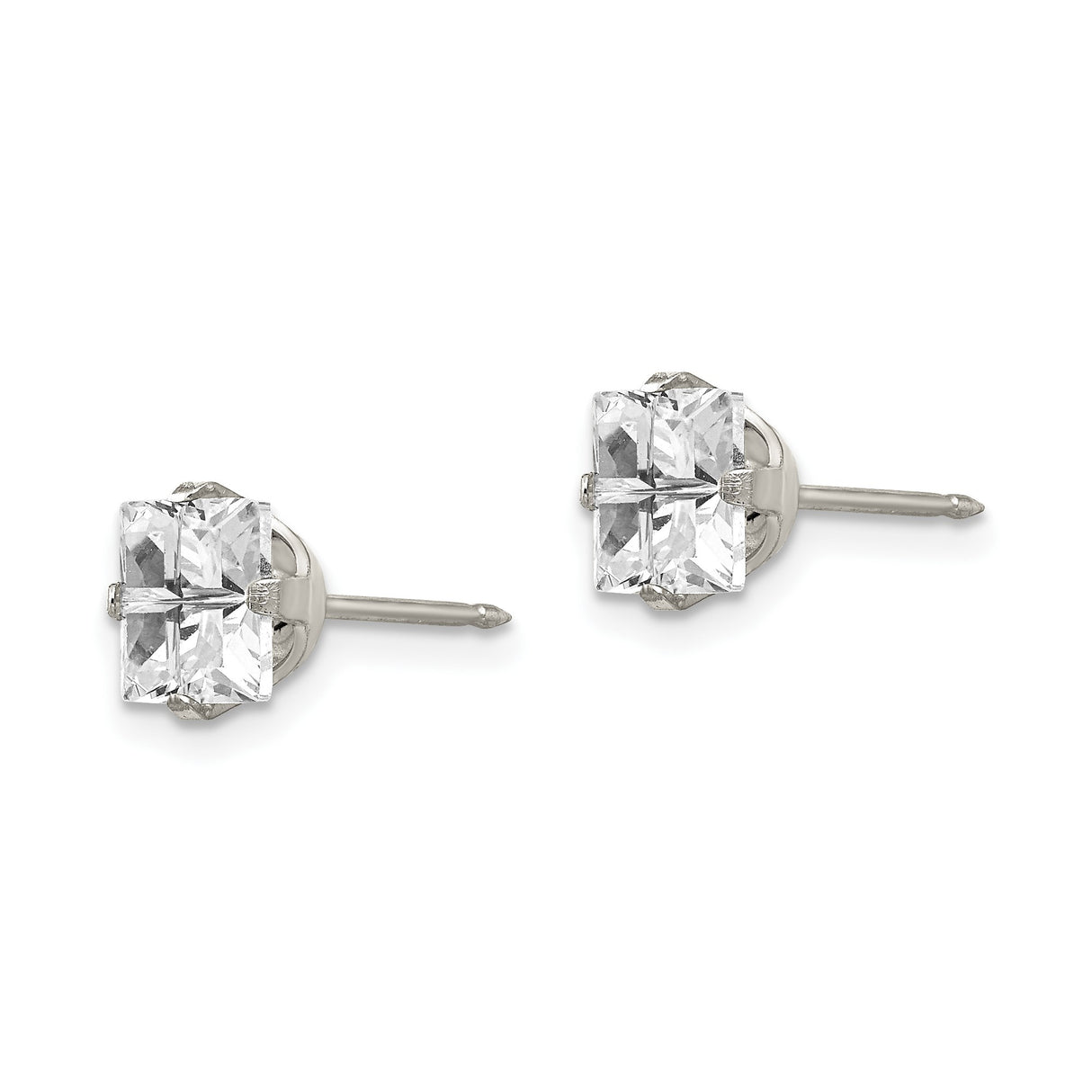 Stainless Steel Stud Earrings with Square Cut Cubic Zirconia, Hypoallergenic Minimalist Design