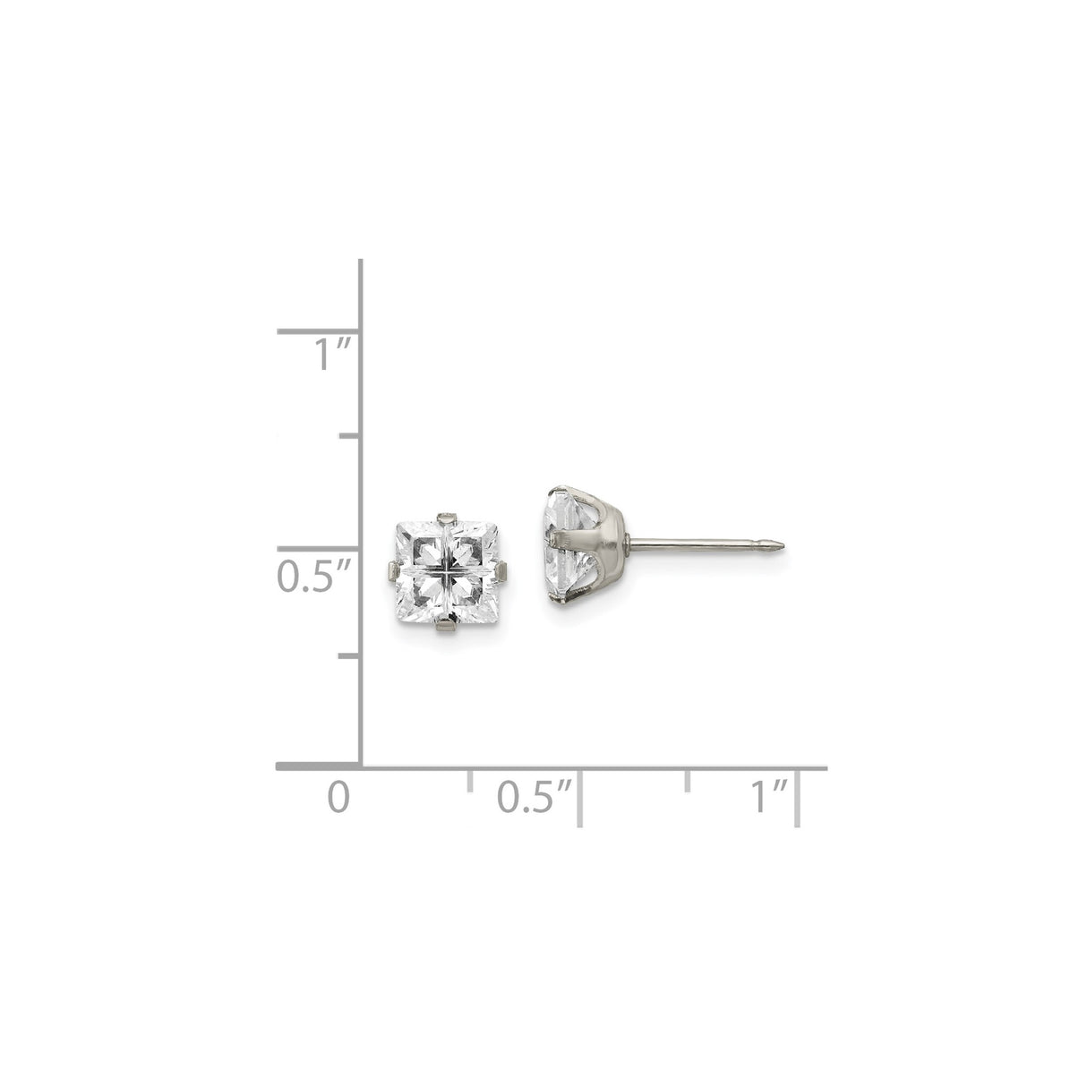 Stainless Steel Stud Earrings with Square Cut Cubic Zirconia, Hypoallergenic Minimalist Design
