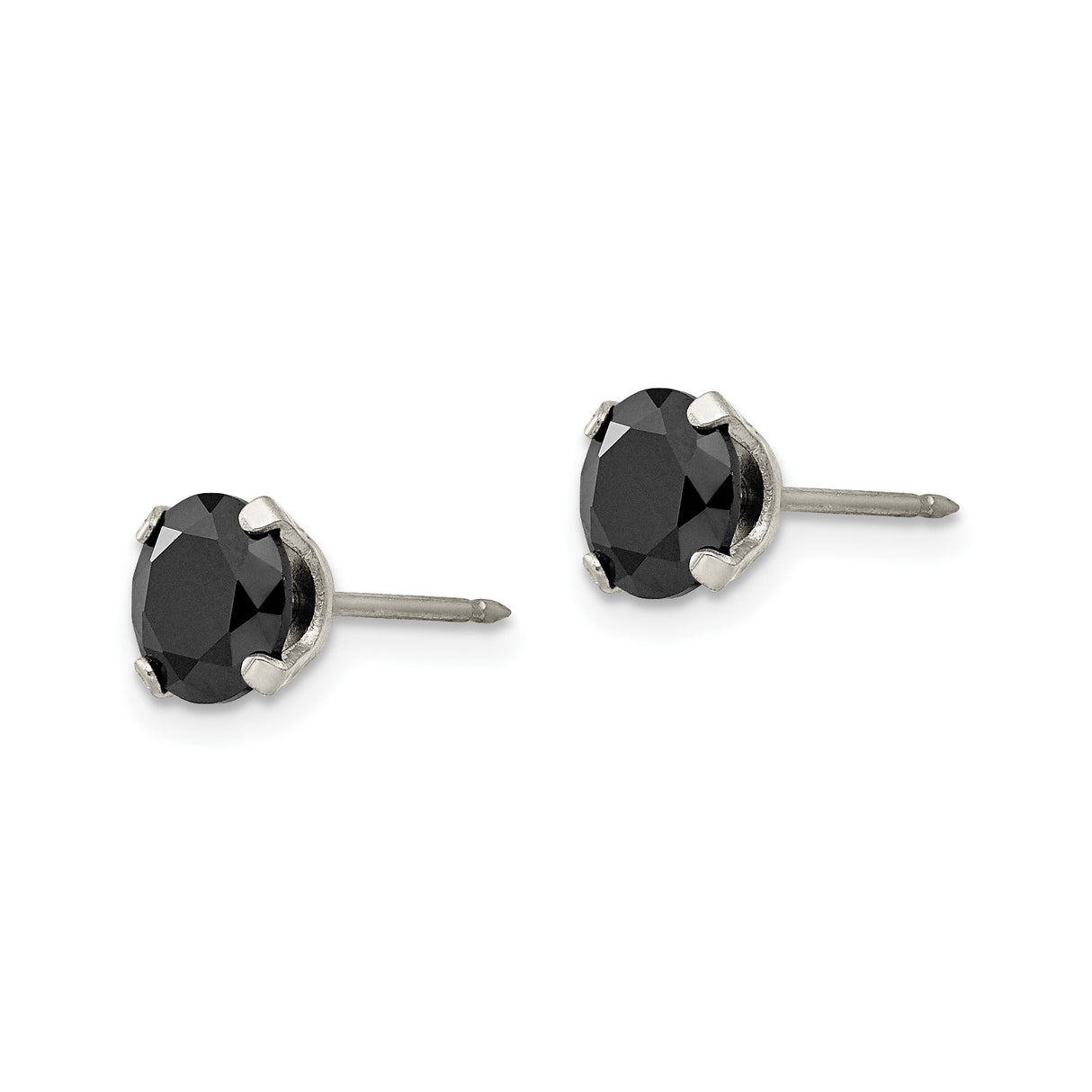 Stainless Steel Stud Earrings with Round Black Gemstone, Modern Minimalist Style, Unisex