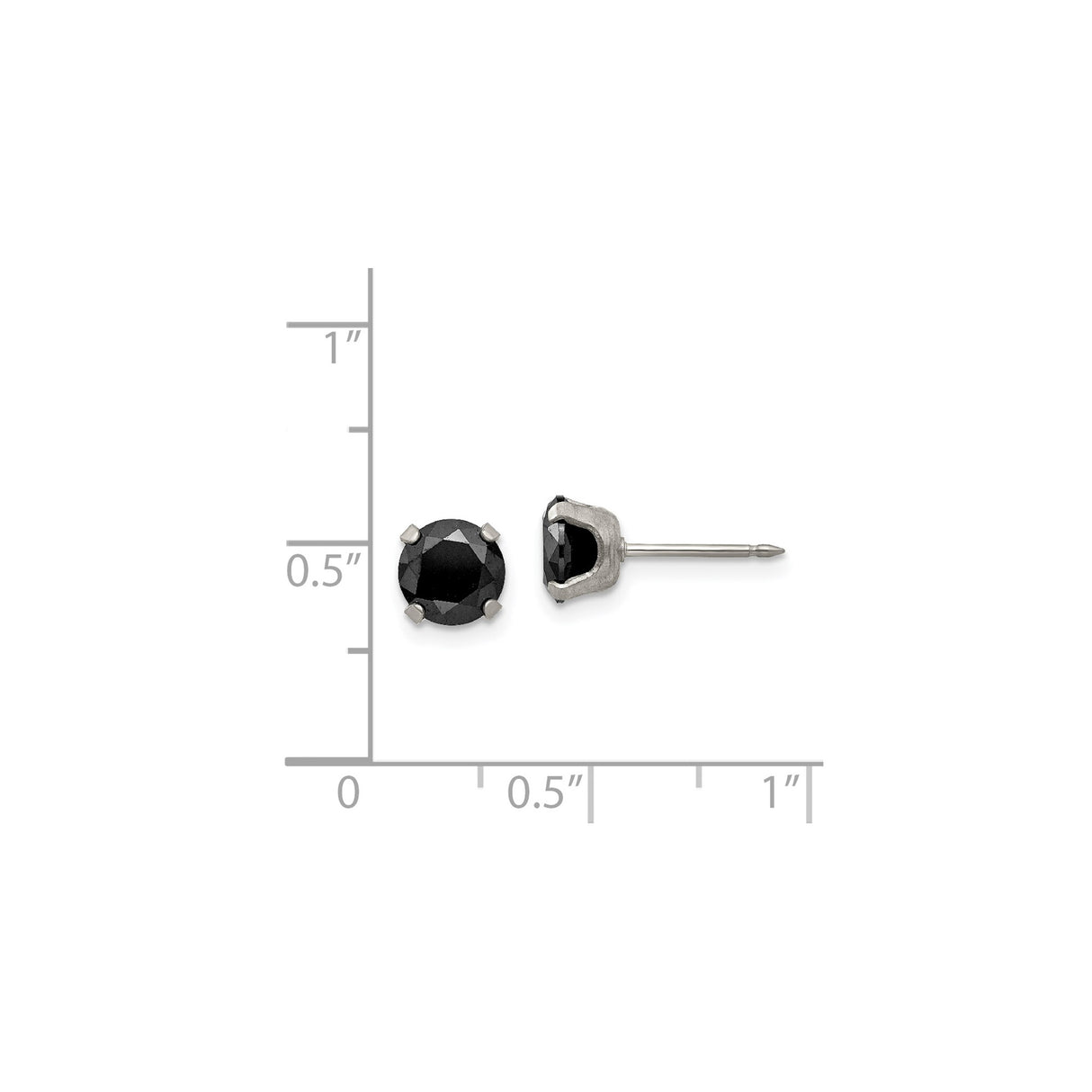 Stainless Steel Stud Earrings with Round Black Gemstone, Modern Minimalist Style, Unisex