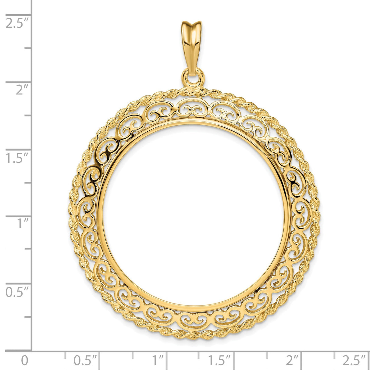 37 mm 14k Yellow Gold coin bezel for 37 mm Coin — size reference (ruler)