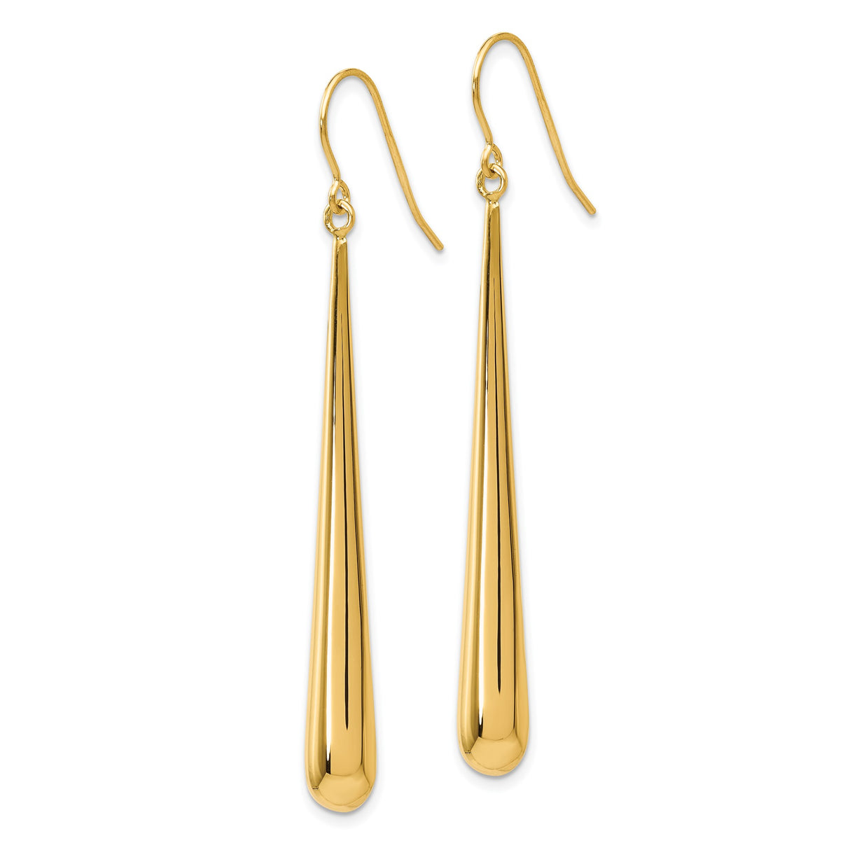 14k Yellow Gold Teardrop Dangle Earrings, Sleek Minimalist Polished Drop Design for Women