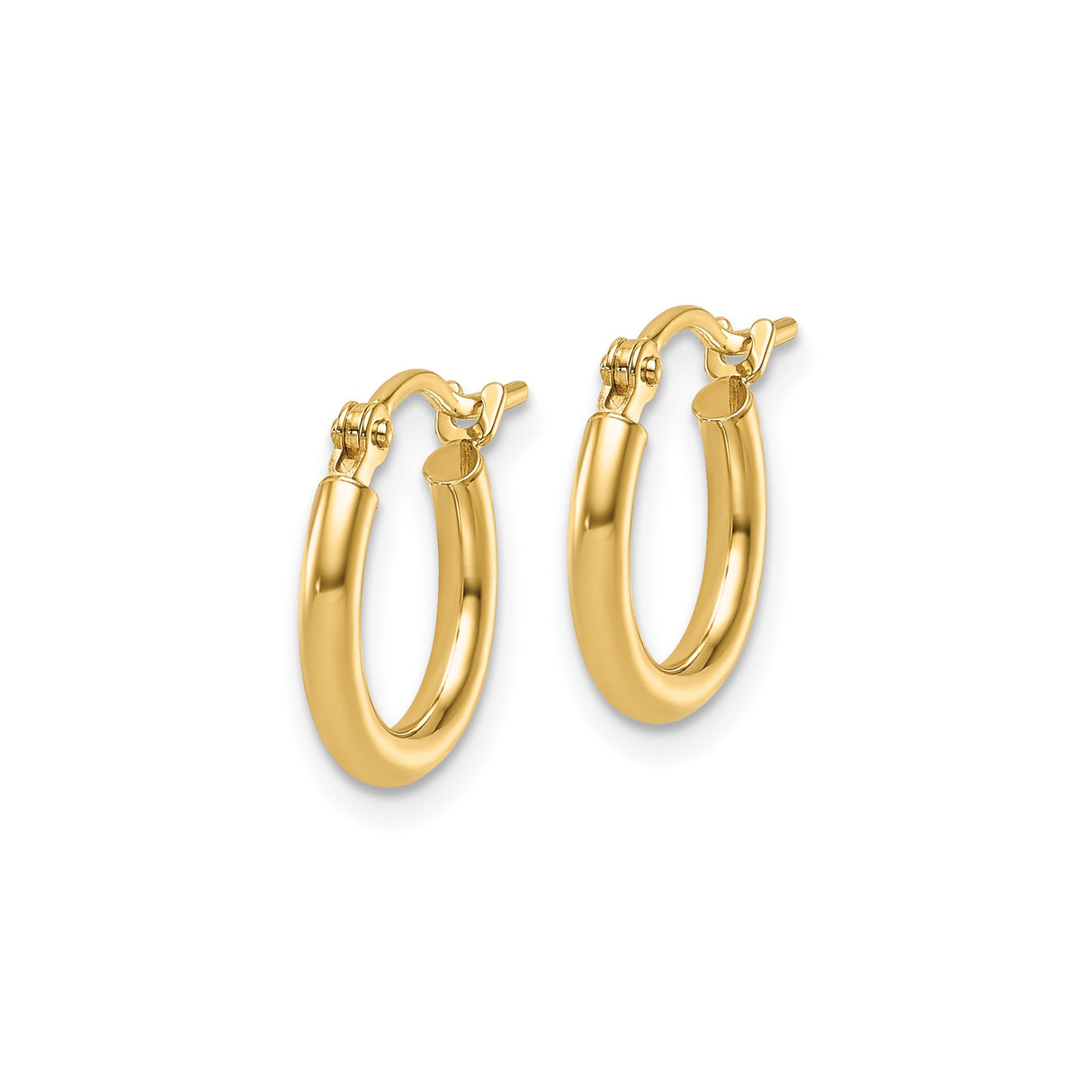 14k Yellow Gold Hoop Earrings, Classic Round Polished Design with Hinged Clasp for Women