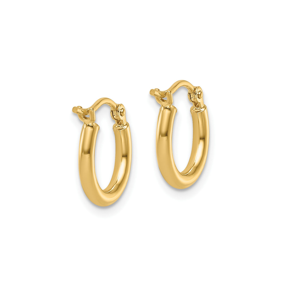 14k Yellow Gold Hoop Earrings, Classic Round Polished Design with Hinged Clasp for Women