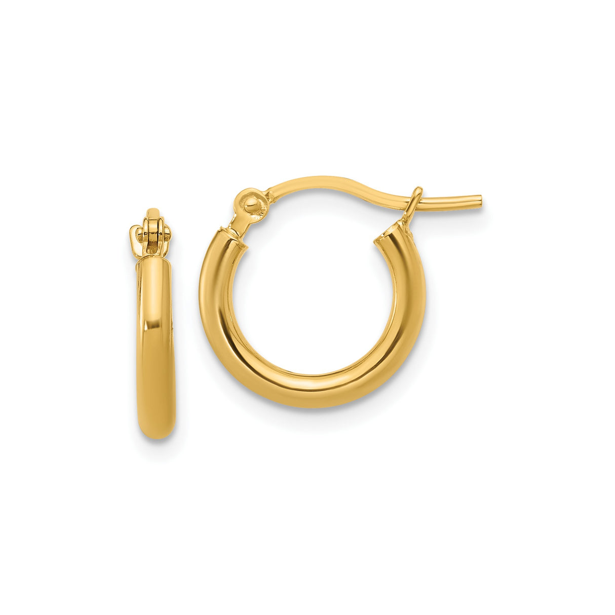 14k Yellow Gold Hoop Earrings, Classic Round Polished Design with Hinged Clasp for Women