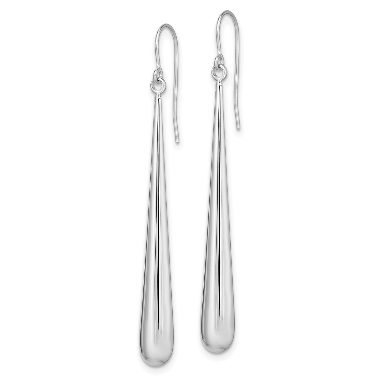 14k White Gold Teardrop Earrings, Polished Long Dangle Minimalist Design for Women