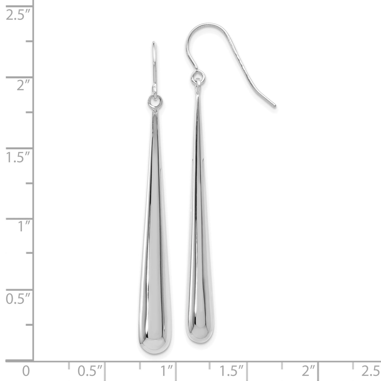 14k White Gold Teardrop Earrings, Polished Long Dangle Minimalist Design for Women