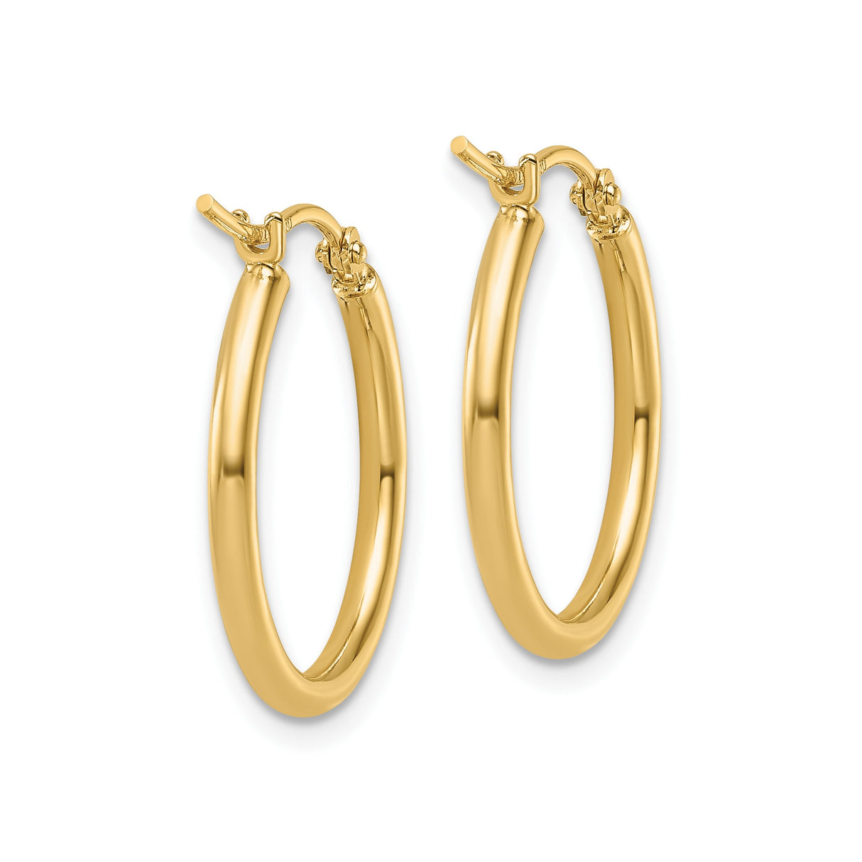 14k Yellow Gold Hoop Earrings, Classic Polished Round Design with Hinged Snap Back Closure