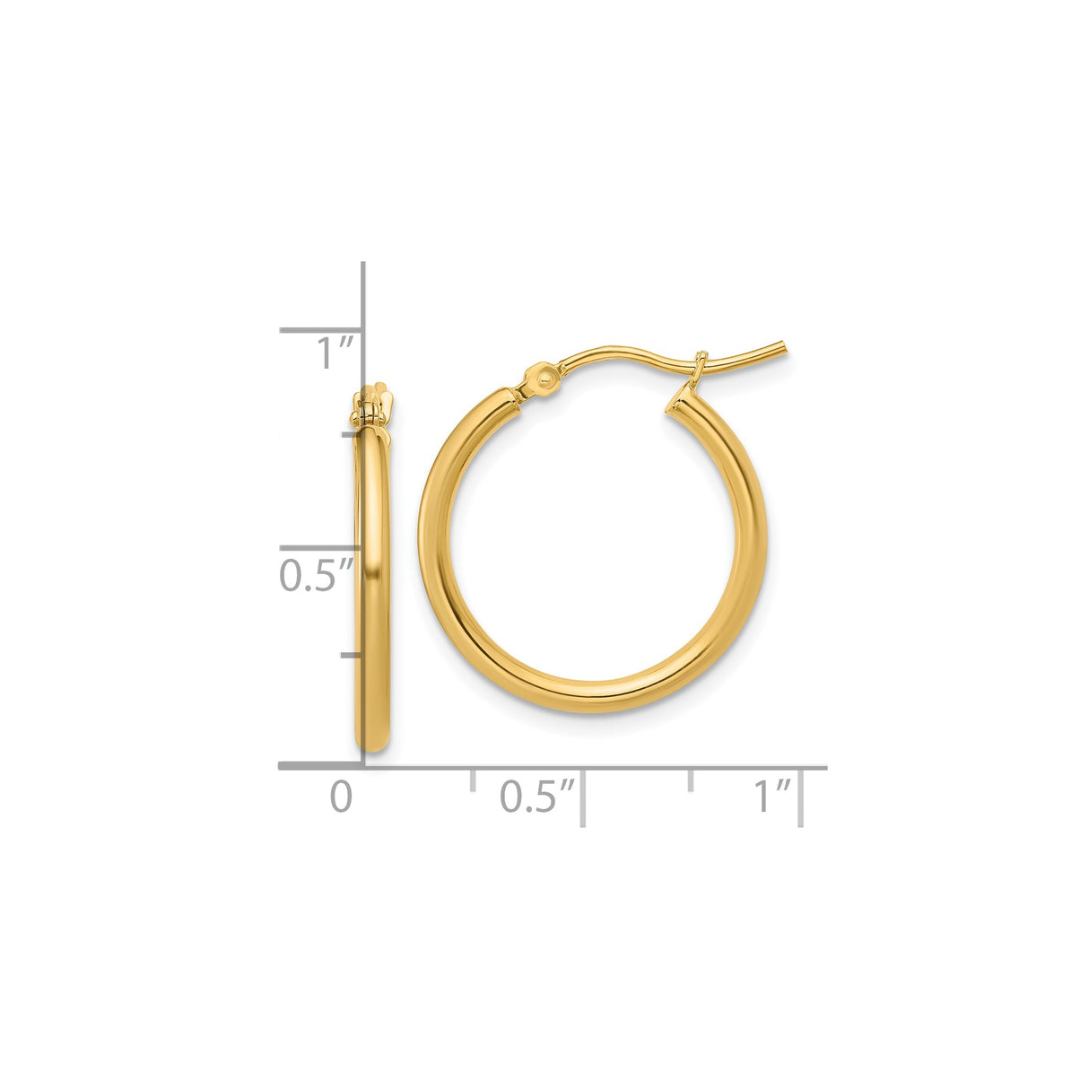 14k Yellow Gold Hoop Earrings, Classic Polished Round Design with Hinged Snap Back Closure