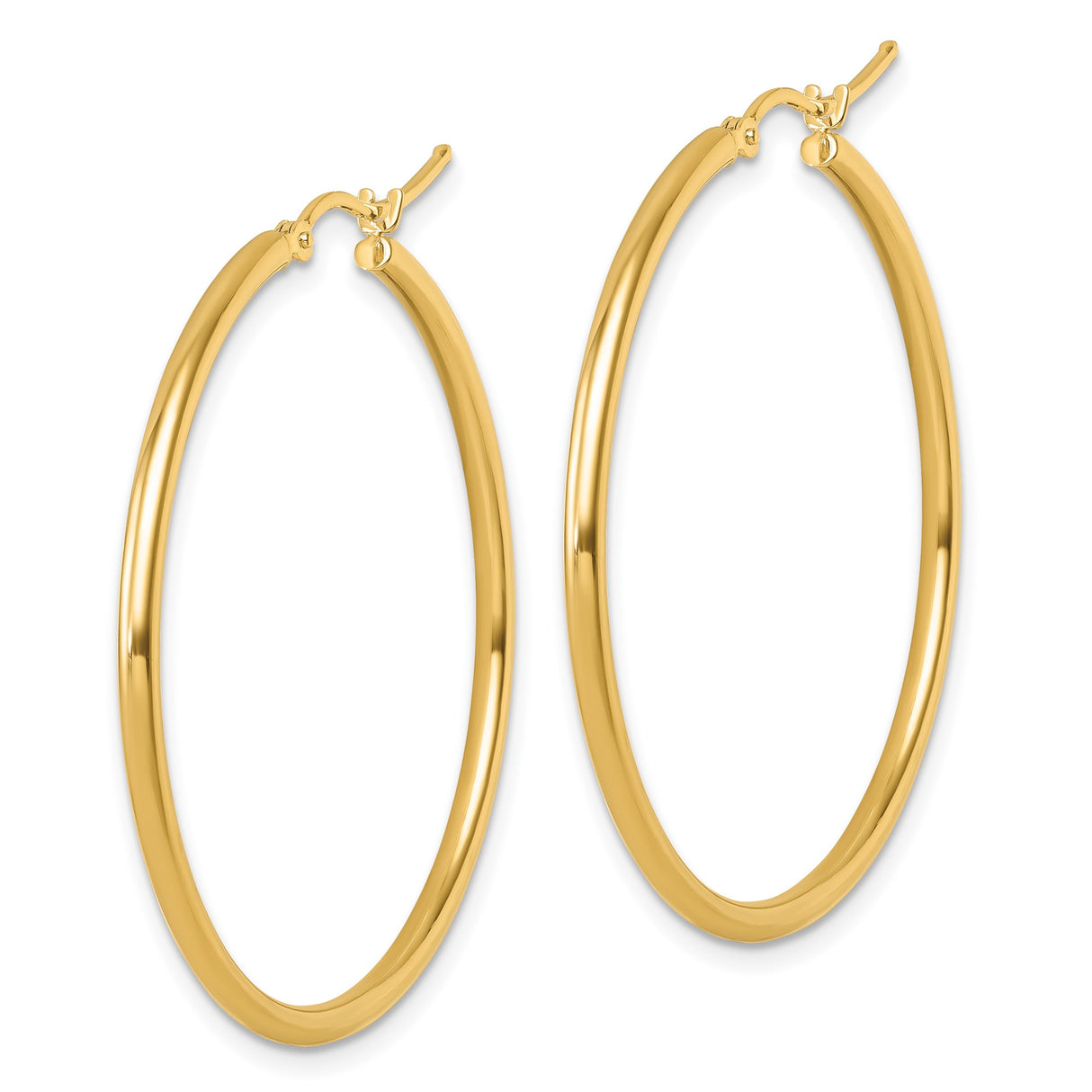 14k Yellow Gold Hoop Earrings, Classic Round Polished Lightweight Design for Women