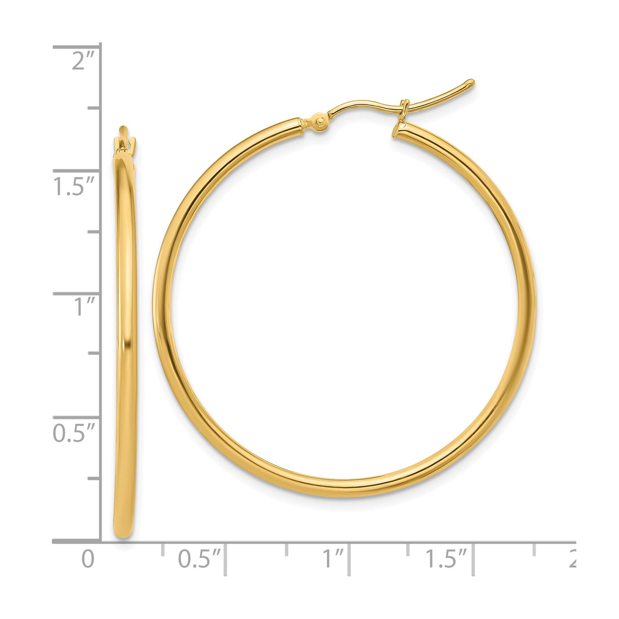 14k Yellow Gold Hoop Earrings, Classic Round Polished Lightweight Design for Women