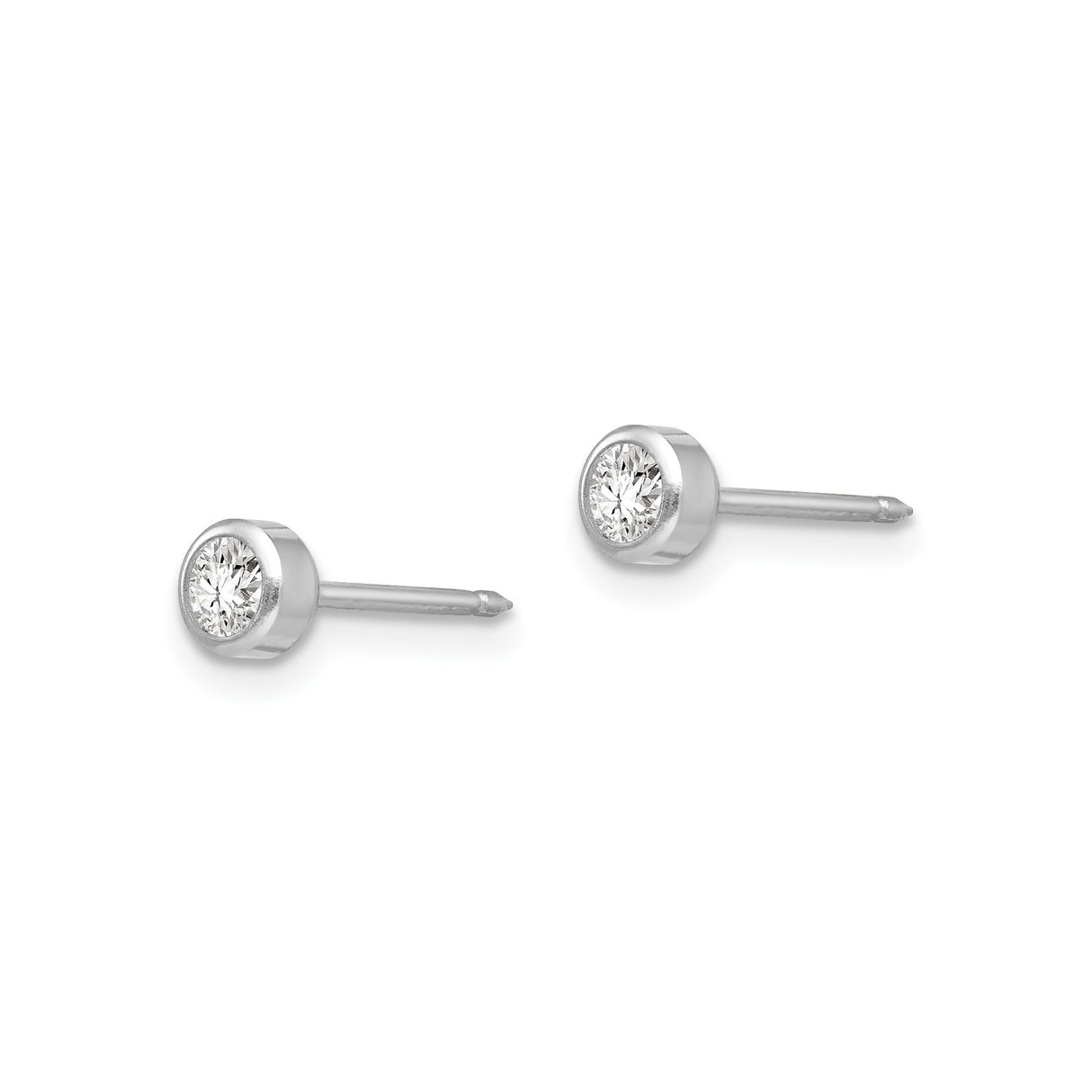 14k White Gold Stud Earrings with Bezel Set Round Diamond, Minimalist Classic Design