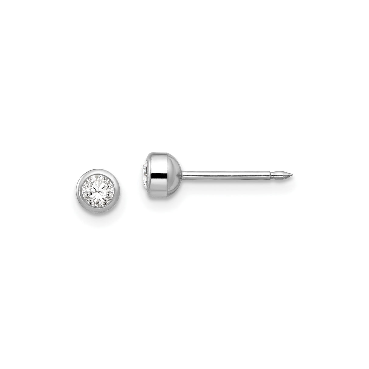 14k White Gold Stud Earrings with Bezel Set Round Diamond, Minimalist Classic Design