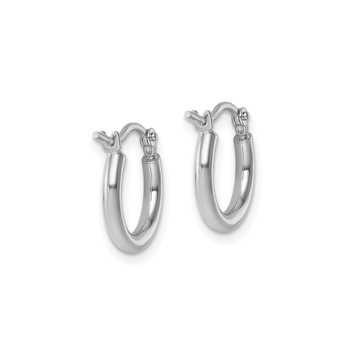 14k White Gold Hoop Earrings, Polished Finish, Hinged Snap Closure, Minimalist Design for Women
