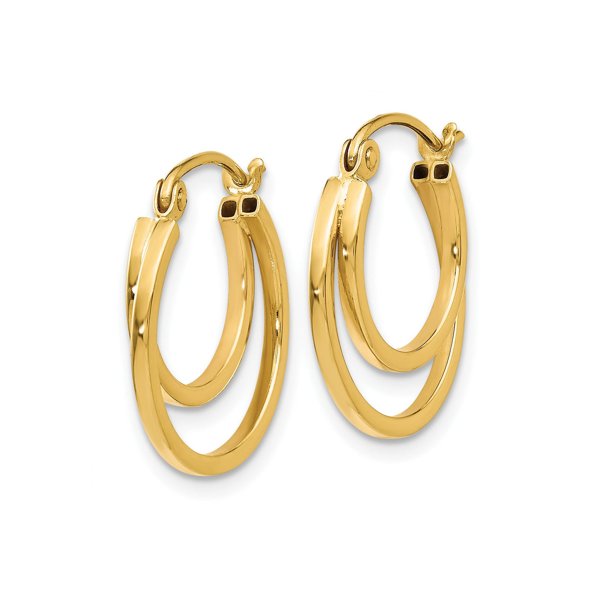 14k Yellow Gold Double Hoop Earrings, Polished Finish, Classic Latch Back, Minimalist Design