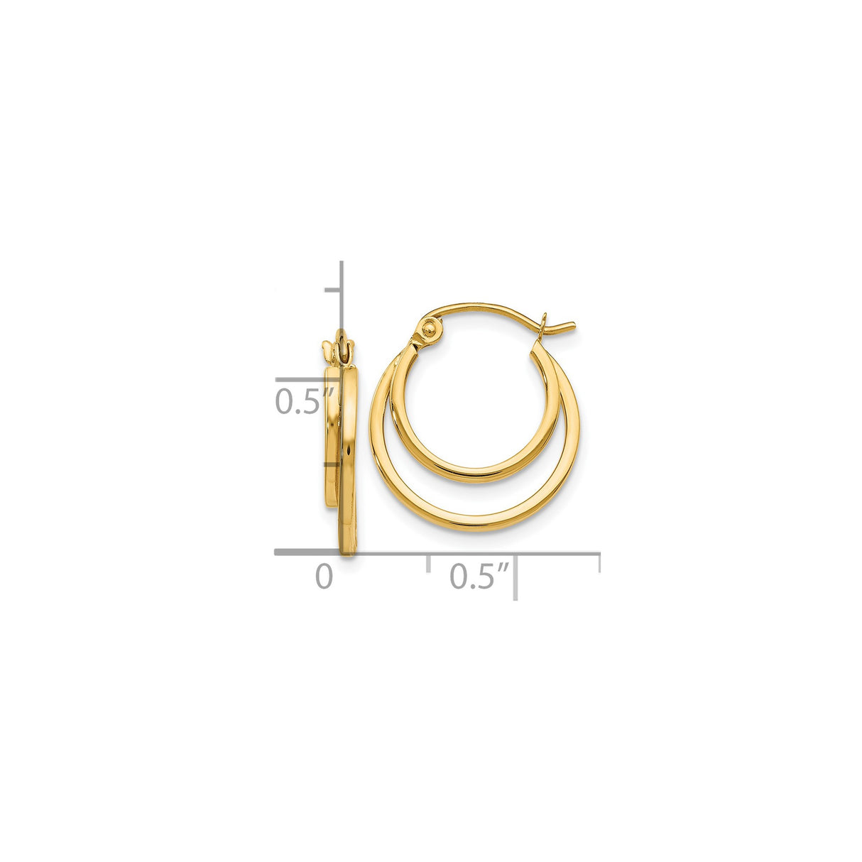 14k Yellow Gold Double Hoop Earrings, Polished Finish, Classic Latch Back, Minimalist Design