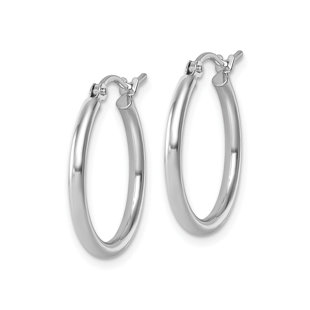 14k White Gold Hoop Earrings, Classic Round Polished Lightweight Design