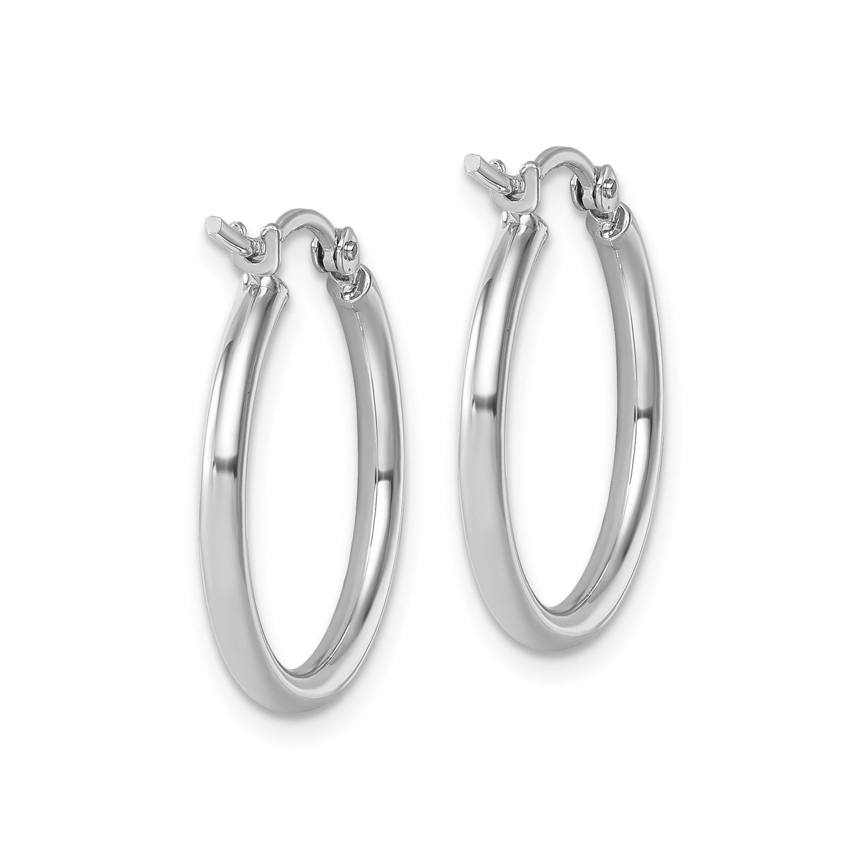 14k White Gold Hoop Earrings, Classic Round Polished Lightweight Design