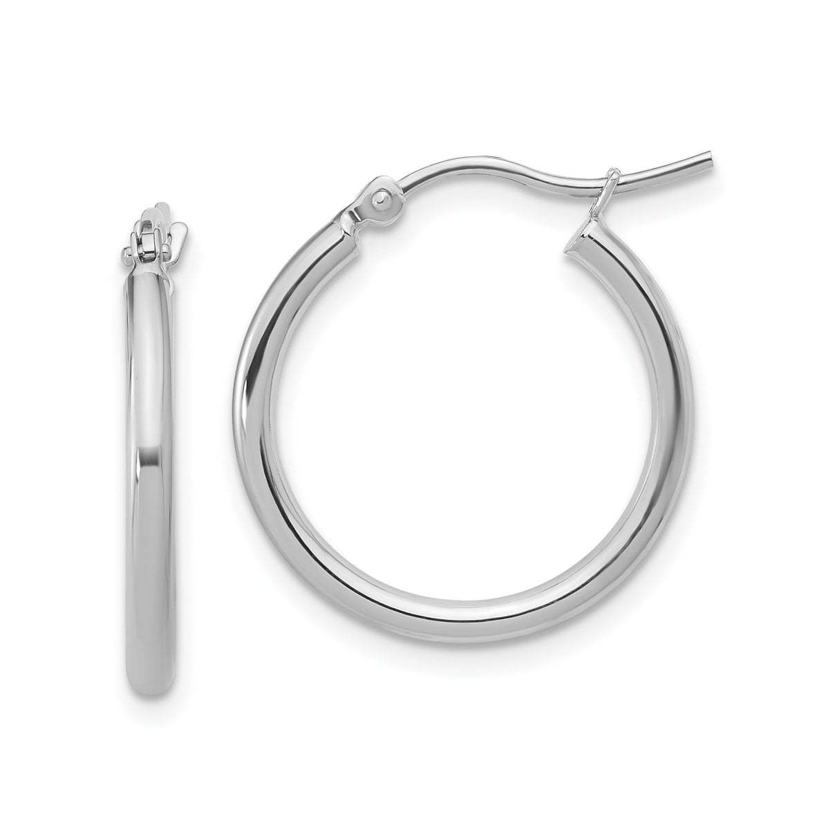 14k White Gold Hoop Earrings, Classic Round Polished Lightweight Design