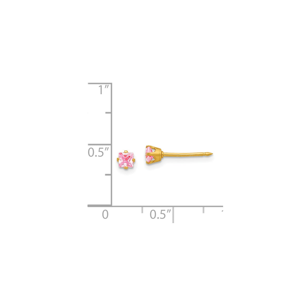 14k Yellow Gold Stud Earrings with Princess Cut Pink Cubic Zirconia, Minimalist Square Design for Women