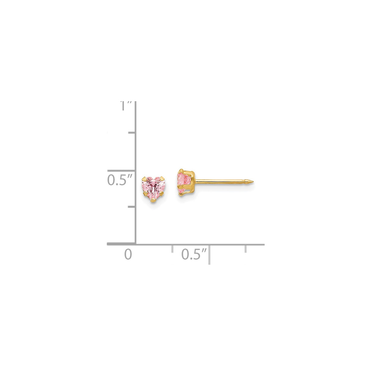 14k Yellow Gold Heart Shaped Pink Gemstone Stud Earrings for Women