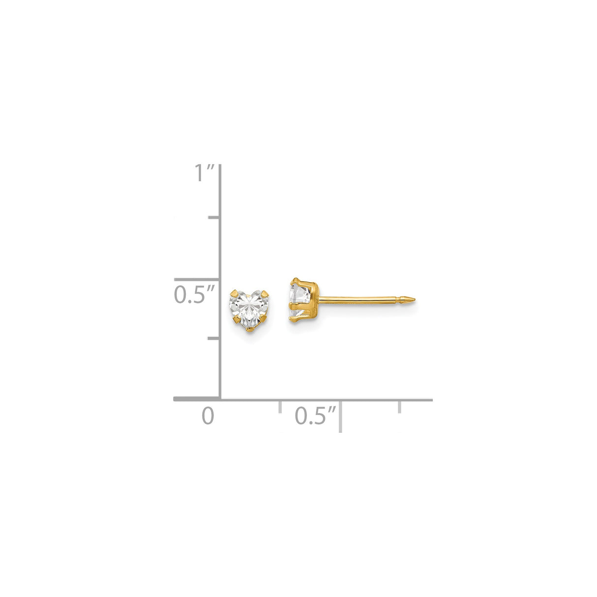 14k Yellow Gold Heart Shaped Stud Earrings with Clear Gemstones, Romantic Minimalist Jewelry for Women