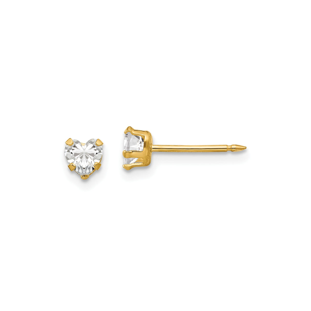 14k Yellow Gold Heart Shaped Stud Earrings with Clear Gemstones, Romantic Minimalist Jewelry for Women