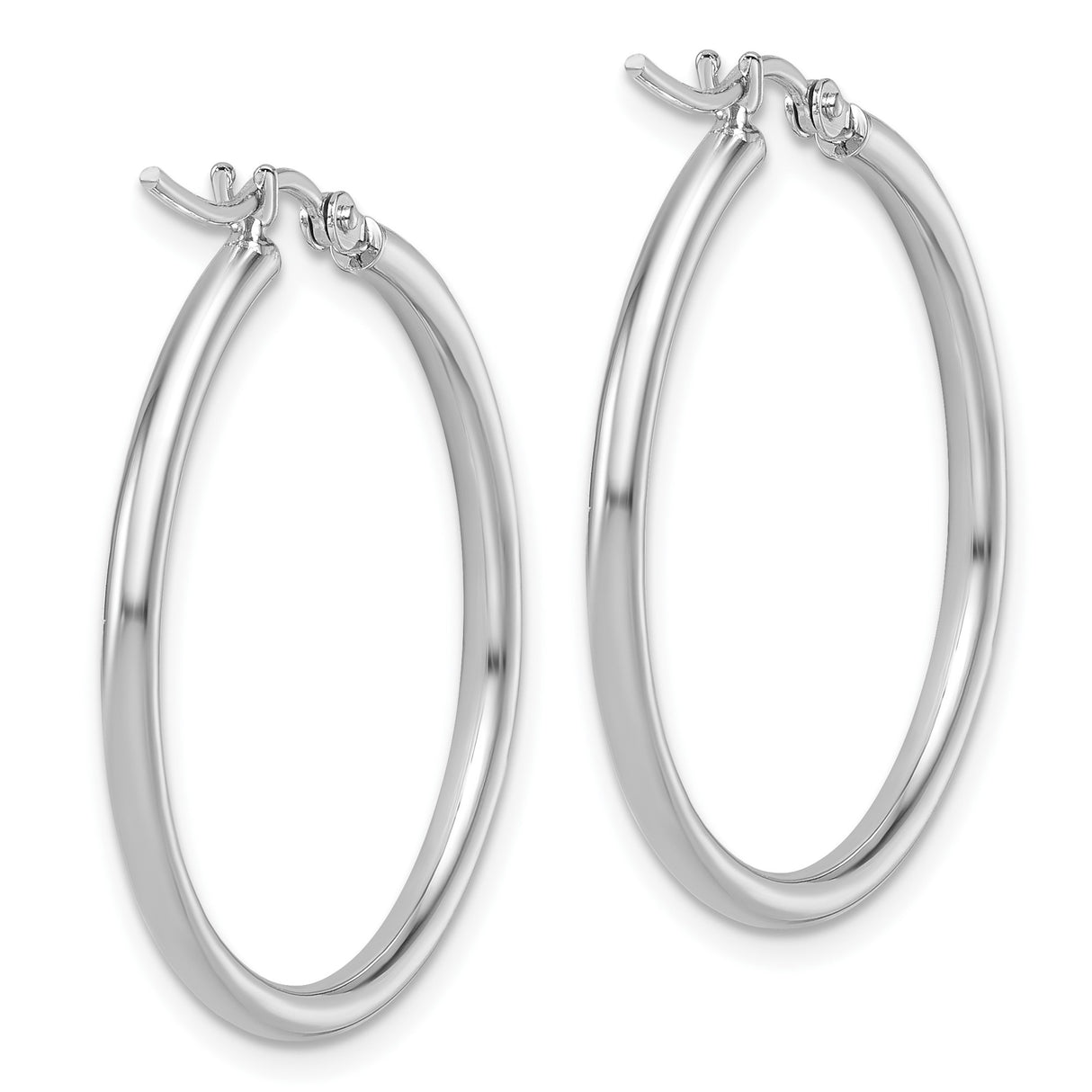 14k White Gold Hoop Earrings, Polished Finish with Latch Back Closure, Medium Round Hoops for Women