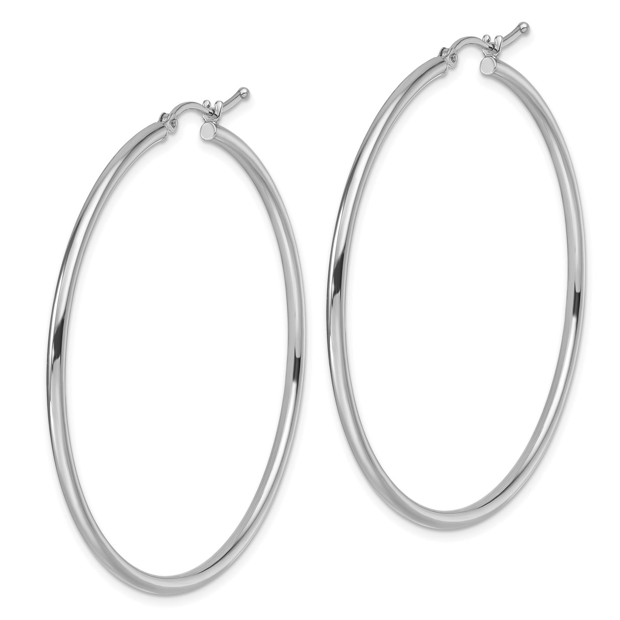 14k White Gold Hoop Earrings, Polished Finish, Latch Back, Minimalist Large Round Style