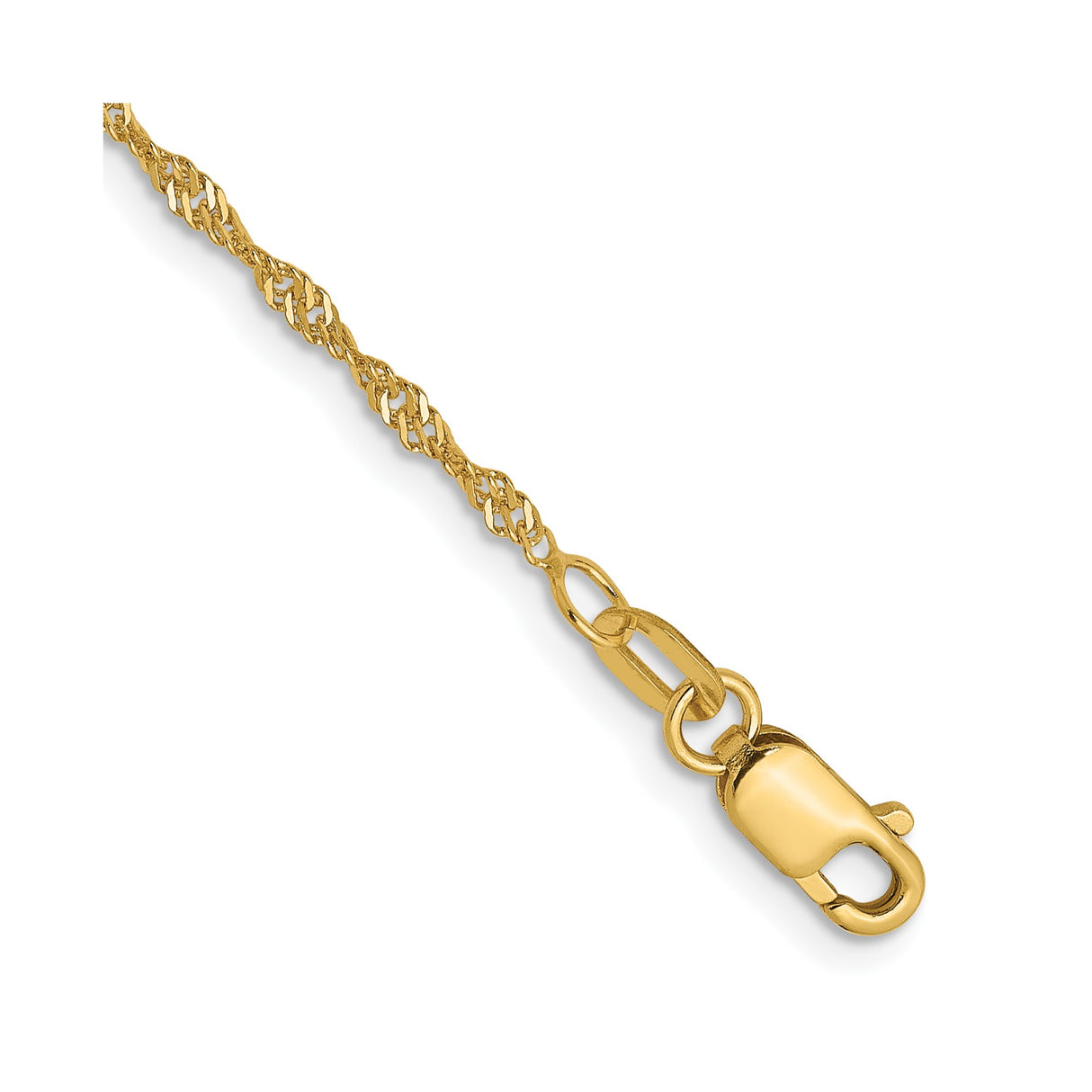 14K Yellow Gold 1.3 mm Singapore Chain Bracelet, Polished alternate angle