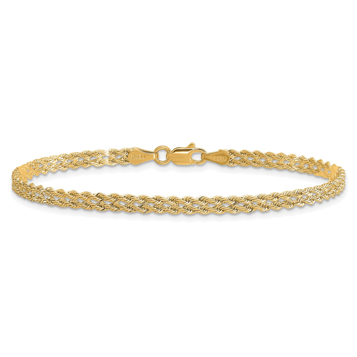 14K Yellow Gold 3 mm Rope Chain Bracelet, Polished alternate angle