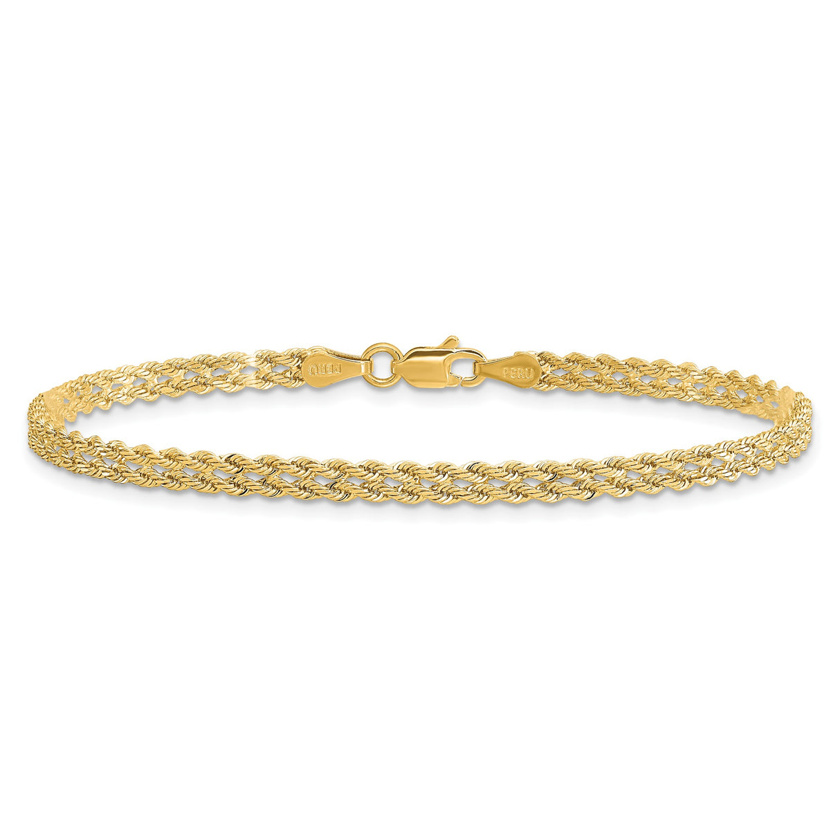 14K Yellow Gold 3 mm Rope Chain Bracelet, Polished detail view